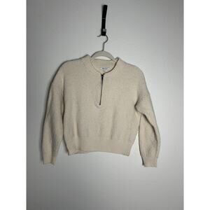 Madewell Cream Waffle Knit Enfield Merino Wool Half-Zip Sweater Size Medium